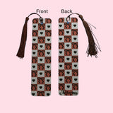 Checker Patterned with hearts and bows bookmark with tassel on a pink background