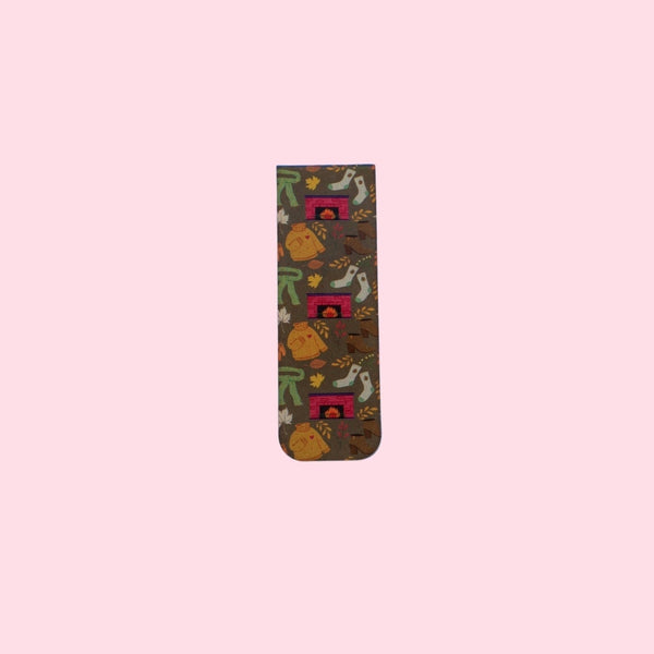 Magnetic Bookmark with fall illustration pattern on a pink background