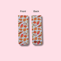 Autumn leaves bookmark shown from front and back views on a pink background
