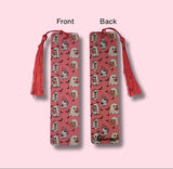 Front and Back images of a bookmark with a ghost pattern on a pink background, one showing the front and the other the back.