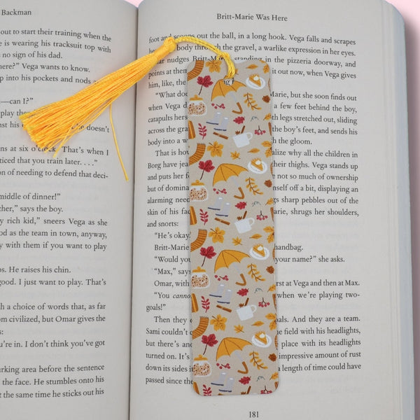 Autumn Themed bookmark with tassel on an open book